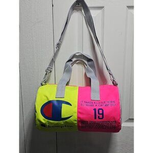 Rare Vintage 90s Champion Mini Duffle Bag Fluorescent Pink And Yellow 14” X 8”